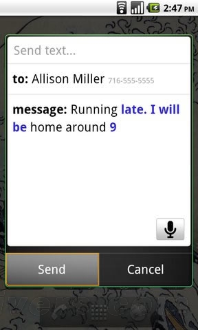 Voice Actions for Android用来给Allison Miller发短信