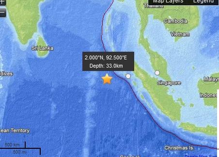 北苏门答腊西海岸发生里氏8.9级地震