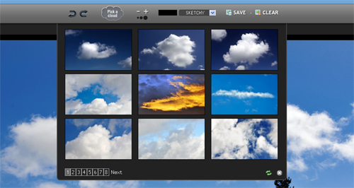 Klowdz 是一款在线制作以云彩为背景的图片效果的工具，提供了各种各样的云彩形状，可以保存到本地或者分享出去。